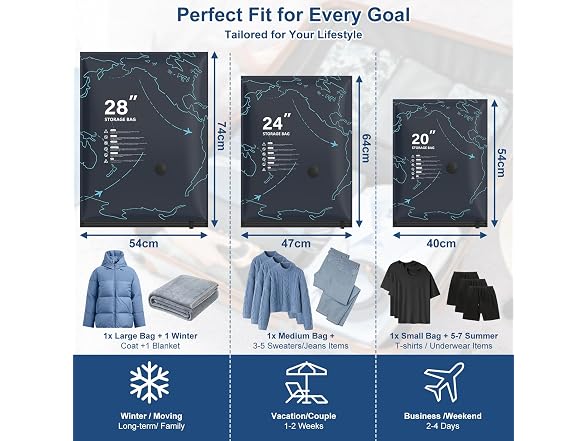 Vacuum Seal Travel Bags w/ Pump 12-Pack