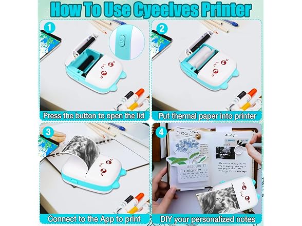 Cyeelves Cyeelves Mini Printer Portable, Pocket