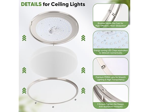 TOBUSA 16in 50W LED Flush Mount Ceiling Lights 5600lm, 2 Pack