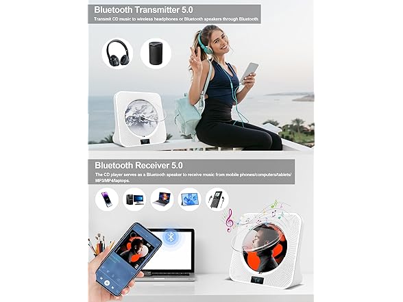 Jimwey Desktop CD Player Portable with Bluetooth
