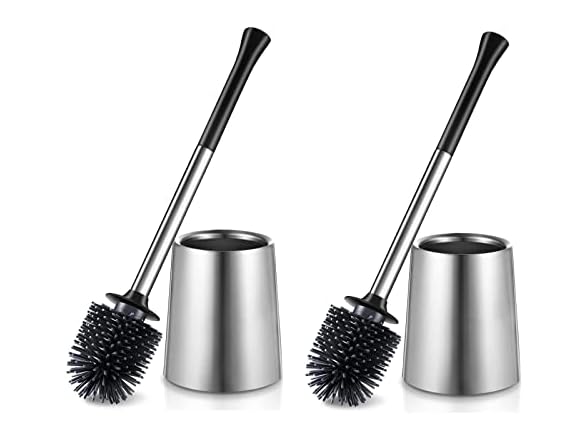 HAMITOR Silver Toilet Bowl Brush 2 Pack