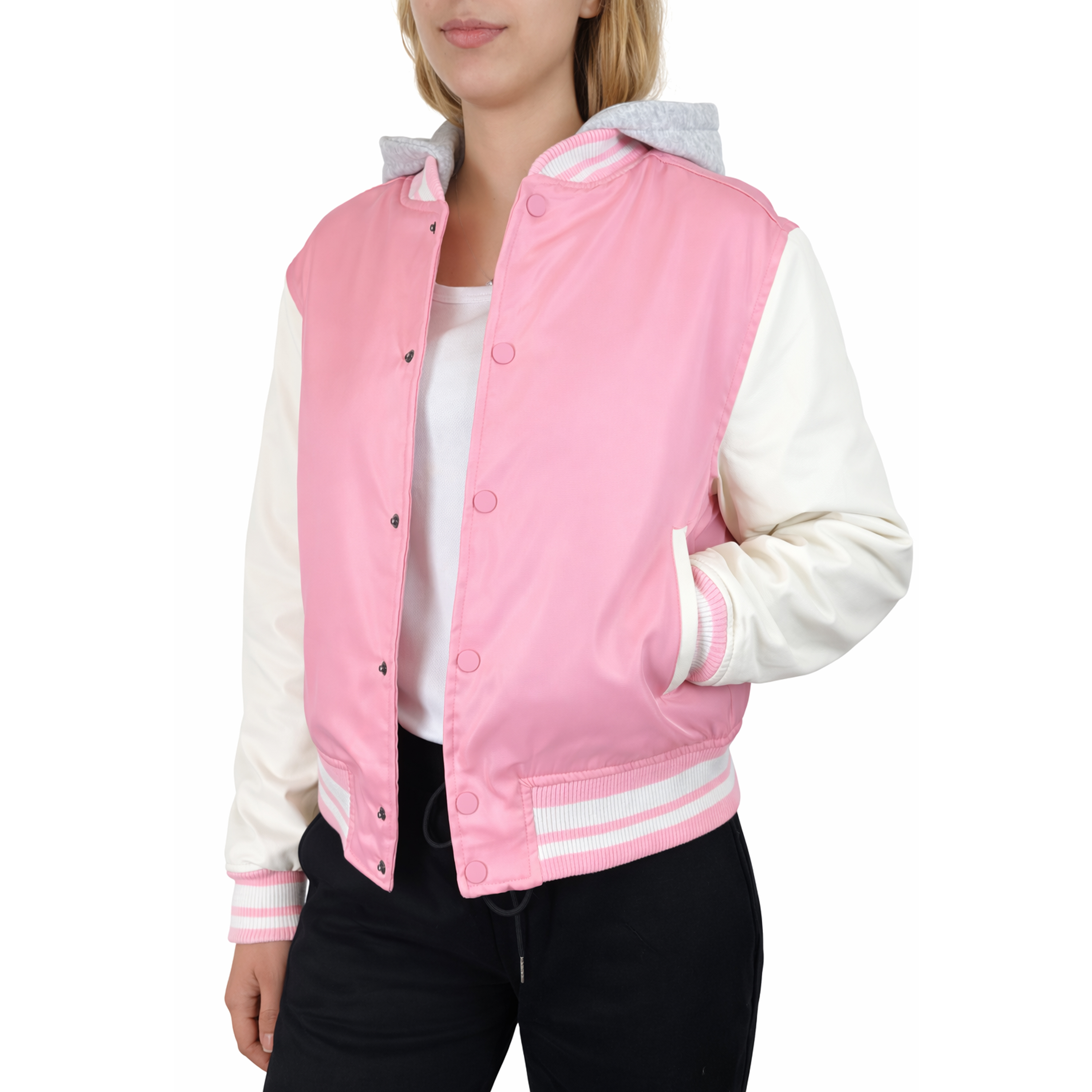 Womens Heavyweight Hooded Varsity Jacket - Gallery 17