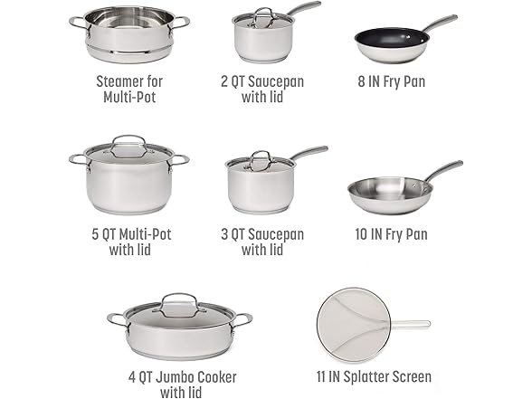 Goodful 12-Piece Classic Stainless Steel Cookware Set 
