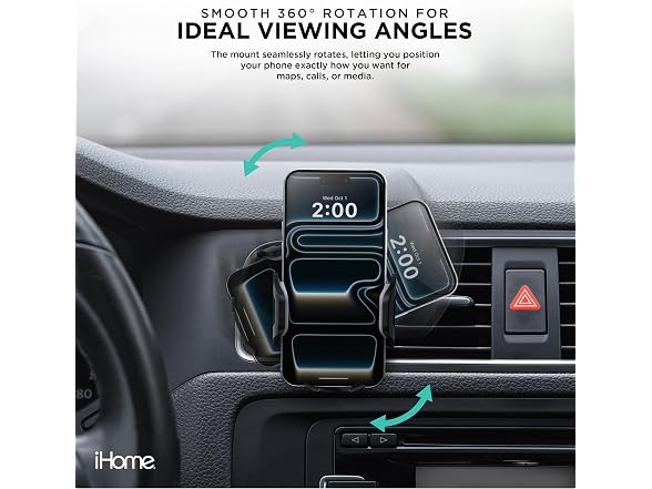 iHome Air Vent Clip Car Mount, 360° Rotation
