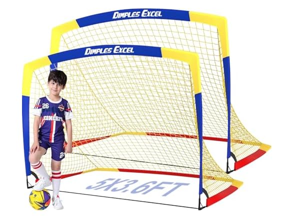 Dimples Soccer Goals Kids 5x3.6 FT Set of 2 (36"D x 48"W x 36"H Blue/Yellow)
