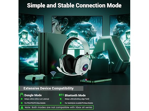 Krysenix Wireless Gaming Headset with Noise Canceling Microphone for PC, PS5