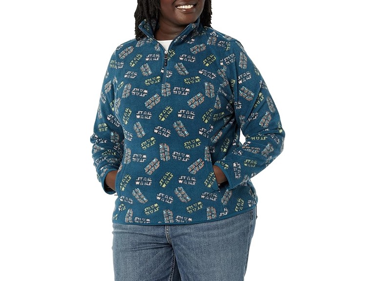 Amazon Essentials Disney | Marvel | Star Wars | Princess Women's Polar Fleece Quarter-Zip Mock Jackets, Star Wars Logo, Small