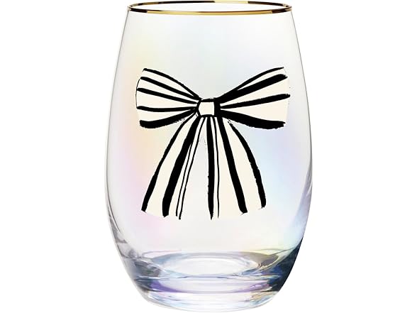 Stemless Wine Glass 17-Ounce, Birthday Bow