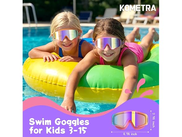 2 Pack Pink/Orange Swim Goggles Ages 3-15