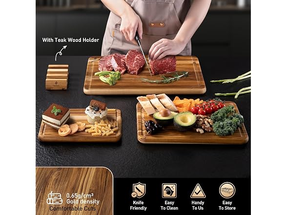 Socisen 3-Pack Teak Wood Cutting Boards