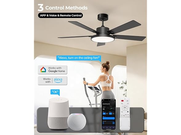 RGBCW Smart 52" 2600LM LED Ceiling Fan Light with Remote
