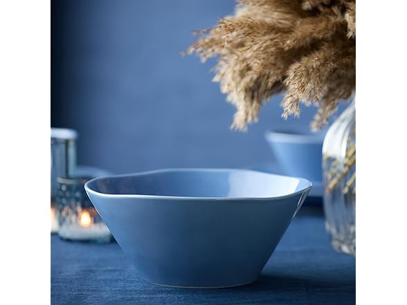 Cloudy Sky Deep Stoneware Bowl 10.25 in – 88 oz Large Blue-Gray Marbled 