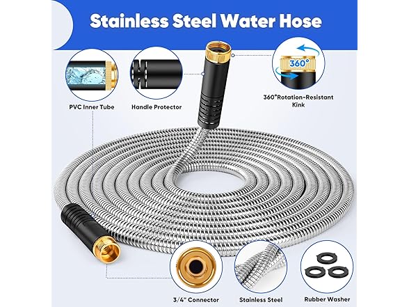 GAGALUGEC Stainless Steel Garden Hose - 75ft/100ft