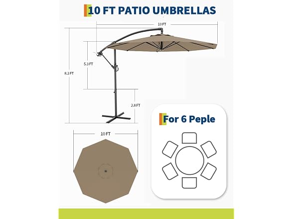 Cantilever Umbrella with Cross Base, 10 ft