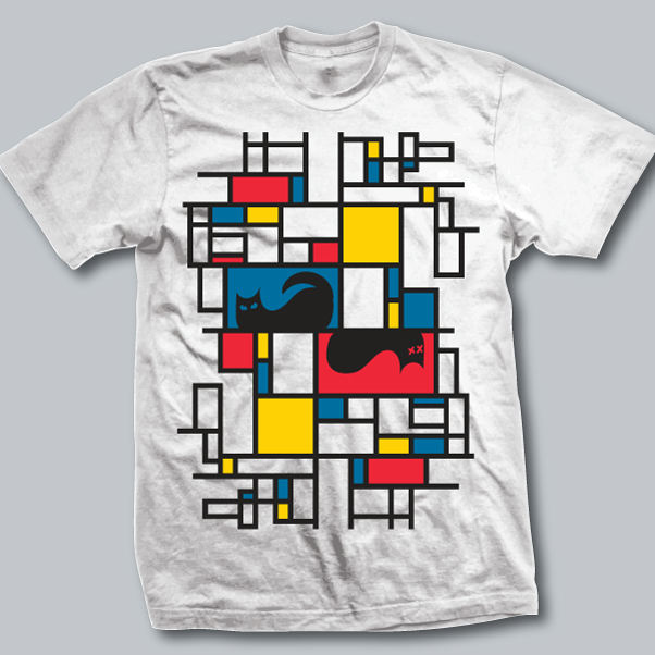 Schrodinger's cat in the style of Mondrian