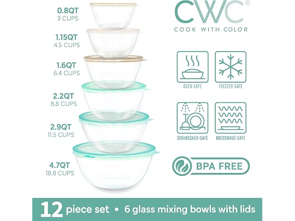 12-Piece Glass Mixing Bowl Set
