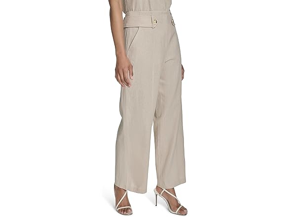 HALSTON H Womens Straight Leg Linen Pant