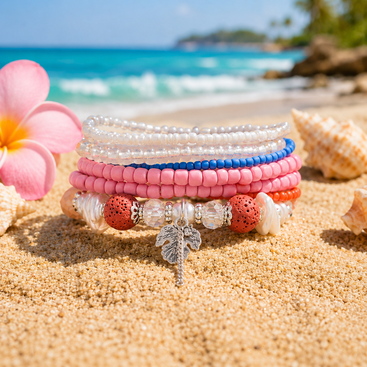 Stretch Beaded Bracelet Stack with Tree Charm - Gallery 6