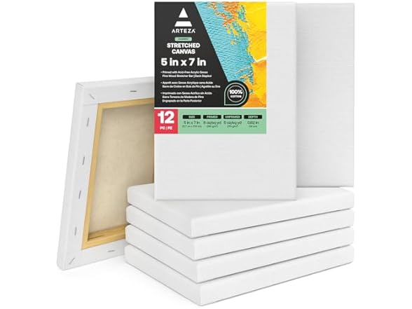 ARTEZA Stretched Canvas, 5 x 7 Inches, 12Pk