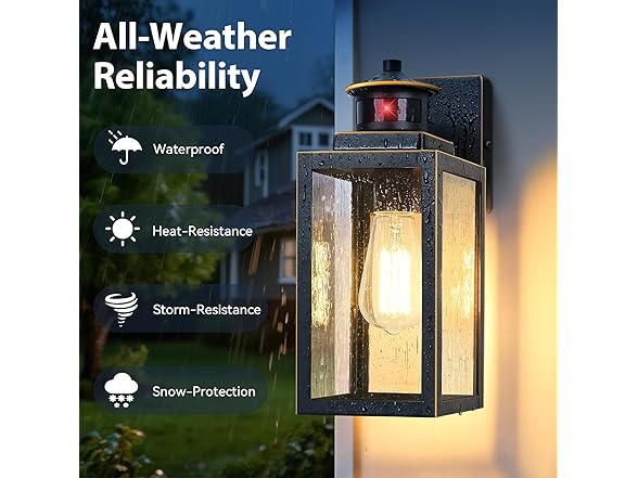 BesLowe 2-Pack Motion Sensor Outdoor Wall Lights, Black with Gold Trim