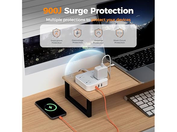 TESSAN 900J Power Strip 5ft Cord (4 Outlets, 3 USB)