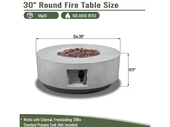 30" Light Gray Concrete Propane Table
