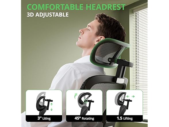 Synorla Ergonomic Office Chair with Footrest, Mesh Desk Chair with 135° Recline, Adjustable Lumbar Support, 3D Armrests and Headrest, Swivel Computer Chair for Home Office (Open Box)