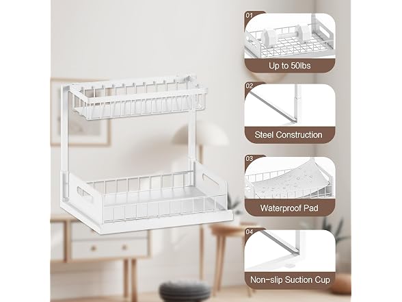 VUSIGN 2 Tier Under Sink Organizer, Slide Out