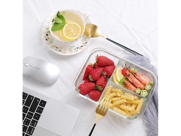 HOMBERKING 8 Pack 3 Compartment 36oz Containers