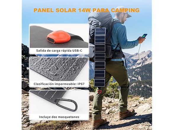 14W Portable Solar Panel USB-C Output