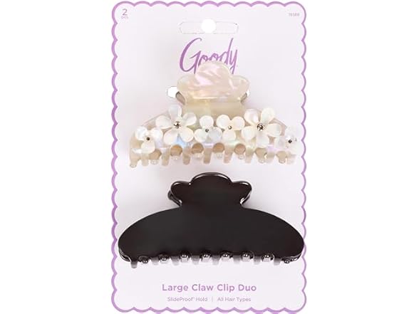 Goody Luxe Midi Gray Flowers and Black Claw Clips