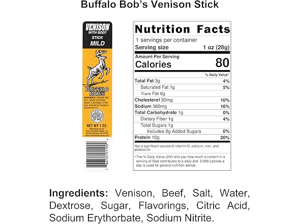 1CT Buffalo Bob's Meat Stick - Venison