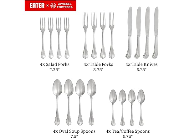 Eater x Zwiesel Fortessa Venezia 18/10 Stainless Steel, 20 Piece Flatware Set