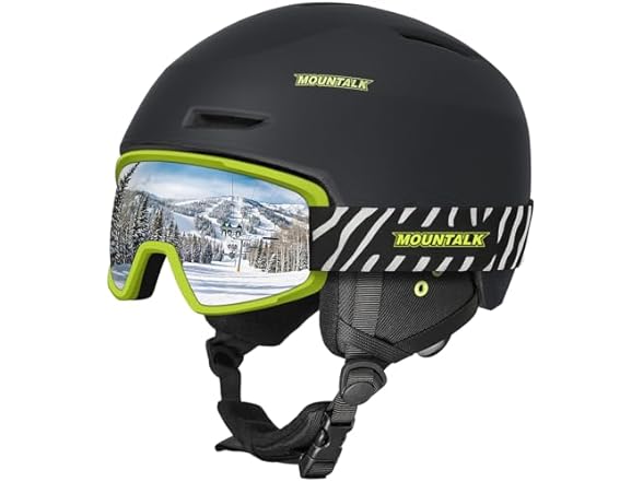 Black Ski Helmet with Ski Goggles