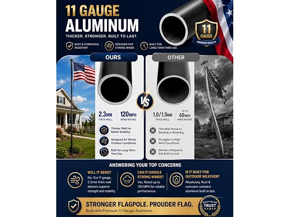 25FT 11 Gauge Flag Pole W/ Solar Light