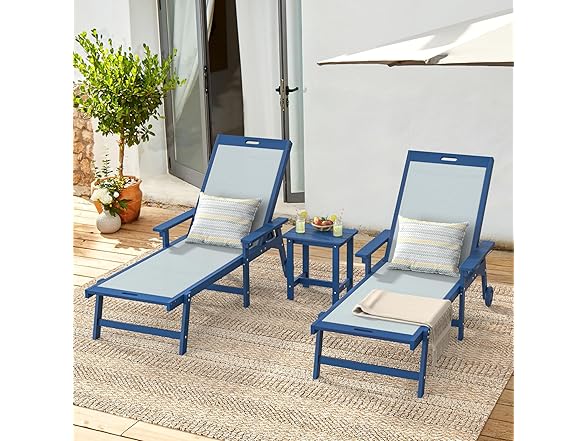4 Set Dark Blue Outdoor Lounge Chair