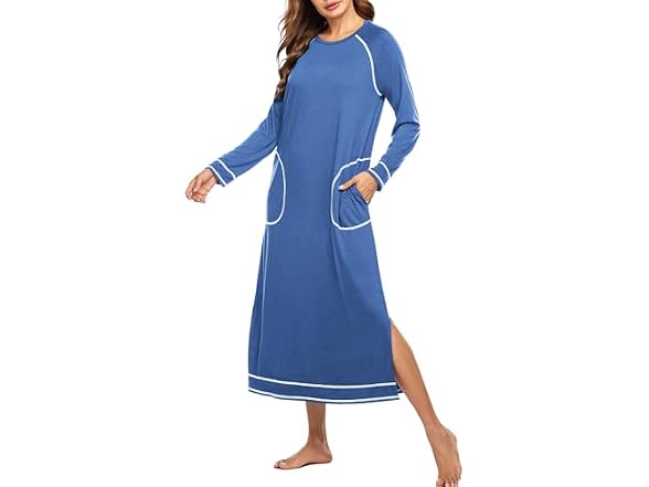Ekouaer Women (M) Nightshirt Long Dress A-blue