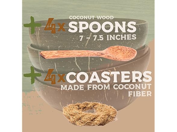 cocovibes 4 Handcrafted Wooden Bowls