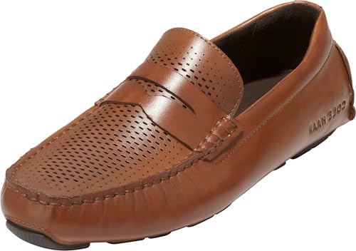 Cole Haan Men's Grand Laser Penny Driver Driving Style Loafer, British Tan/Java, 10 Wide