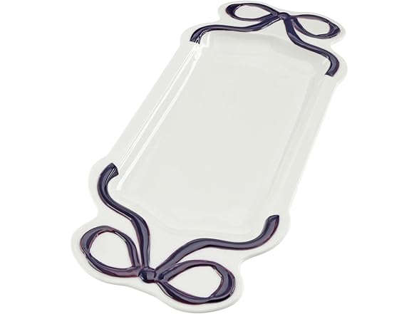 Ceramic Rectangular Serving Plate, 14", Lavender Bow