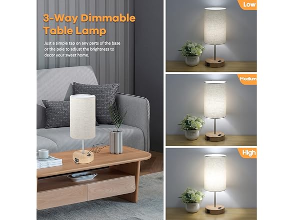 Brightever Bedside Table Lamps with 2 USB Ports & AC Outlet, Set of 2