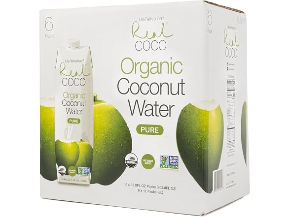 Real Coco Organic Pure Coconut Water (6-Pack 1L)