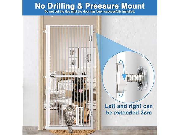 ROOMTEC 61" Extra Tall Cat Gate for Doorway, 38.4"-40.8"