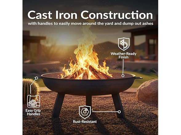 Sunnydaze Cast Iron Heavy Duty Large Fire Pit for Outside Wood Burning, 30"