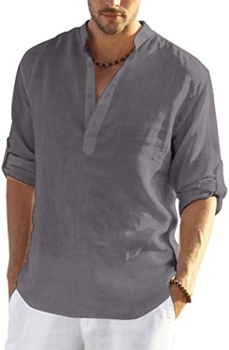 Men's Cotton Linen Henley T-Shirts