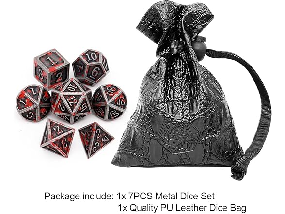 Haxtec DND 7 Piece Metal Dice Set Iron Red