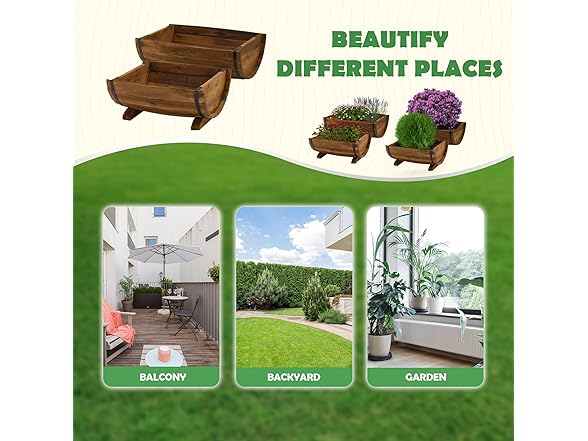 IDZO Solid Acacia Wood Half Barrel Planters, Set of 2