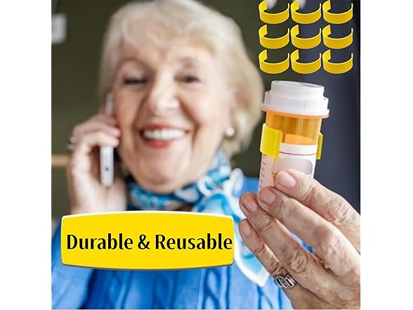 Pill Bottle Clips 9PCS w/Marker Yellow