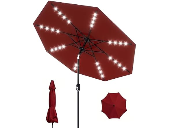 GarveeLife 9 ft Patio Umbrella with, Red