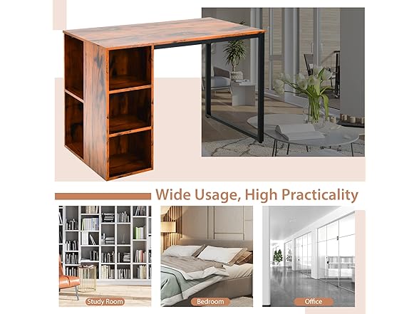 GLOBALWAY Computer Desk with Bookshelf